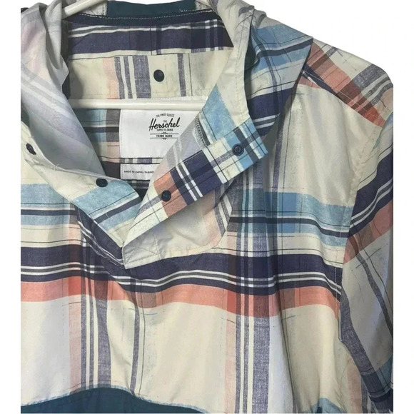 Men’s Herschel Co Windbreaker Pullover Jacket Sz Medium Plaid Lightweight - Picture 3 of 5